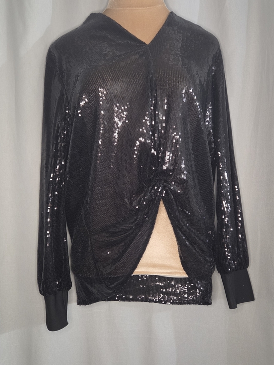 Lucky And Blessed Tops - Lucky And Blessed Black Sequin Twist-Front V-Neck Women's Top Size Small